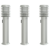 Produktbild för Utomhusgolvlampor med eluttag 3 st silver 60 cm rostfritt stål