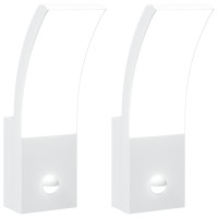 Produktbild för Utomhusvägglampor LED med sensorer 2 st vit gjuten aluminium