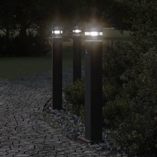 vidaXL Utomhusgolvlampor med sensorer 3st svart 80 cm aluminium