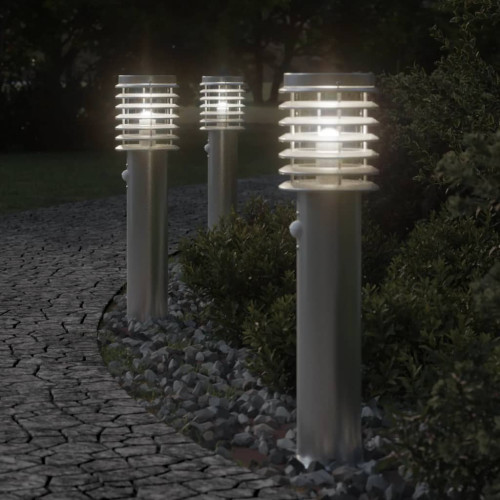 vidaXL Utomhusgolvlampor med sensorer 3 st silver 60 cm rostfritt stål