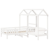 Produktbild för Sängram med bänk och tak vit 80x200 cm massiv furu