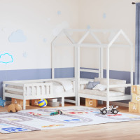Produktbild för Sängram med bänk och tak vit 80x200 cm massiv furu