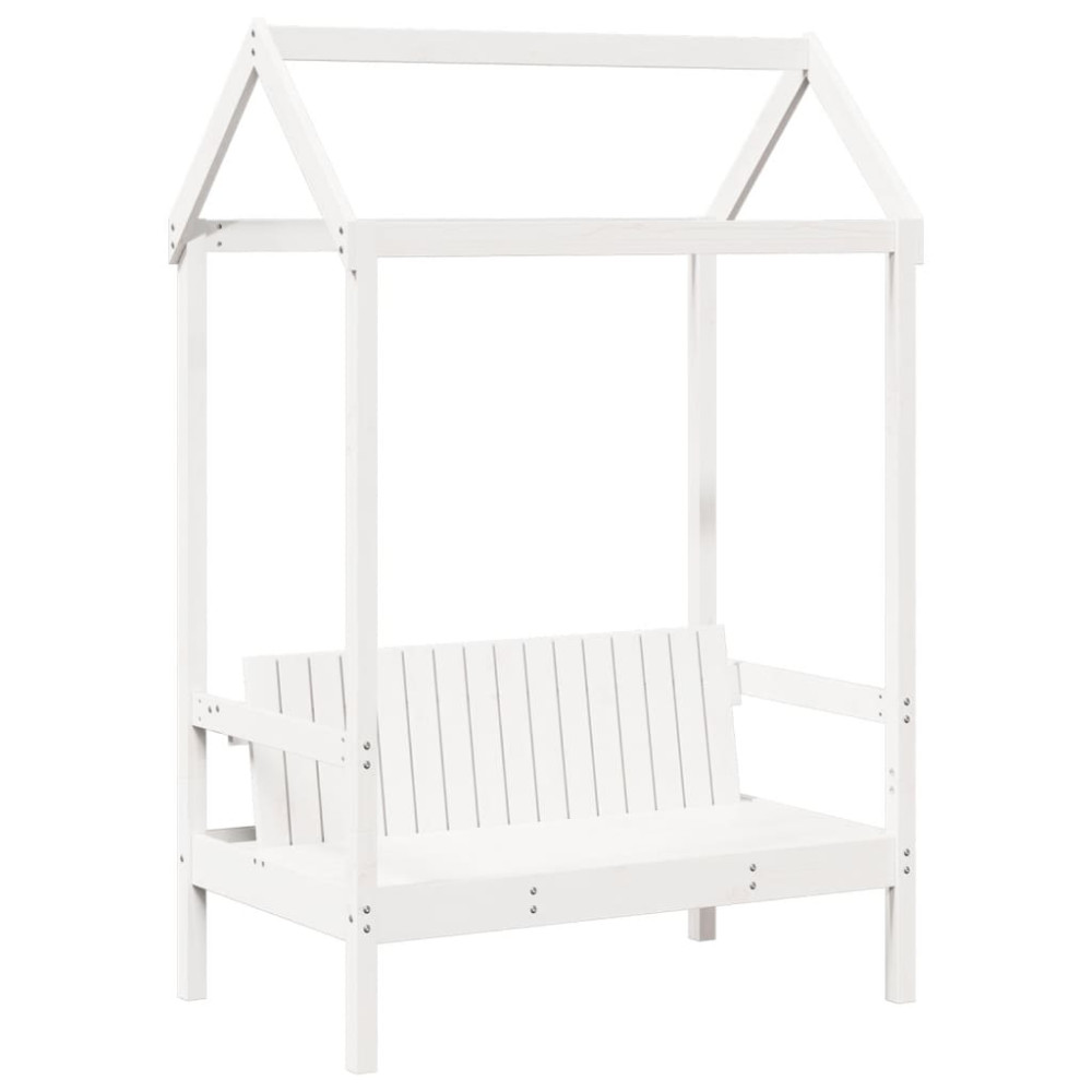 Produktbild för Sängram med bänk och tak vit 80x200 cm massiv furu