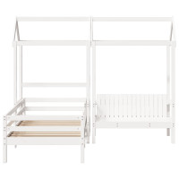 Produktbild för Sängram med bänk och tak vit 80x200 cm massiv furu