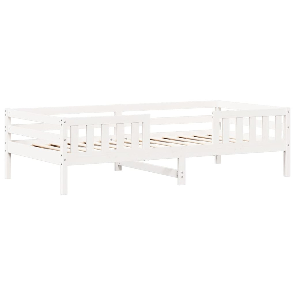 Produktbild för Sängram med bänk och tak vit 80x200 cm massiv furu