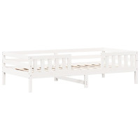 Produktbild för Sängram med bänk och tak vit 80x200 cm massiv furu