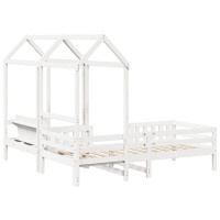 Produktbild för Sängram med bänk och tak vit 80x200 cm massiv furu