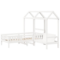 Produktbild för Sängram med bänk och tak vit 75x190 cm massiv furu