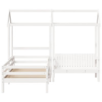 Produktbild för Sängram med bänk och tak vit 75x190 cm massiv furu
