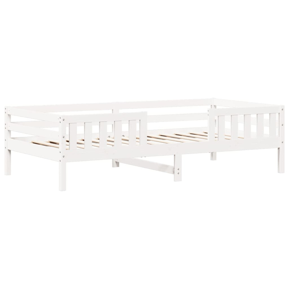 Produktbild för Sängram med bänk och tak vit 75x190 cm massiv furu