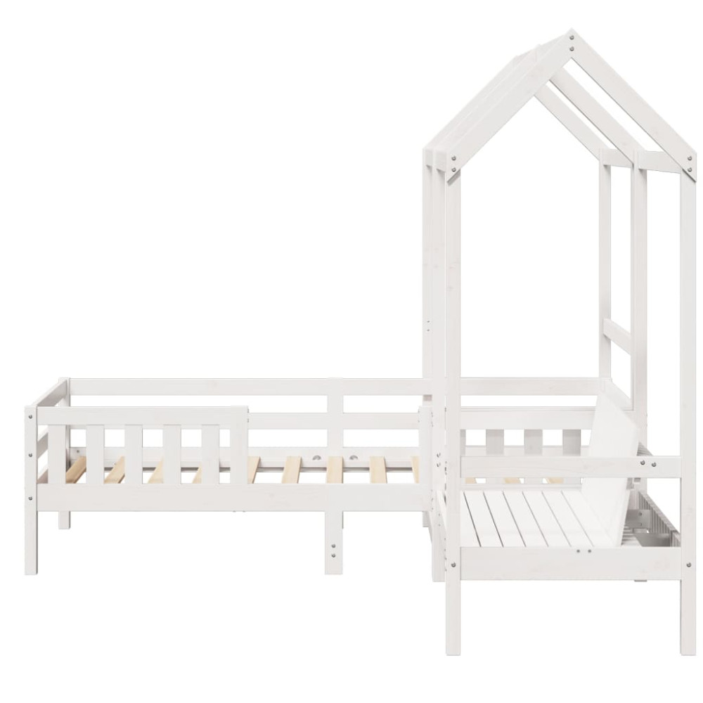 Produktbild för Sängram med bänk och tak vit 75x190 cm massiv furu