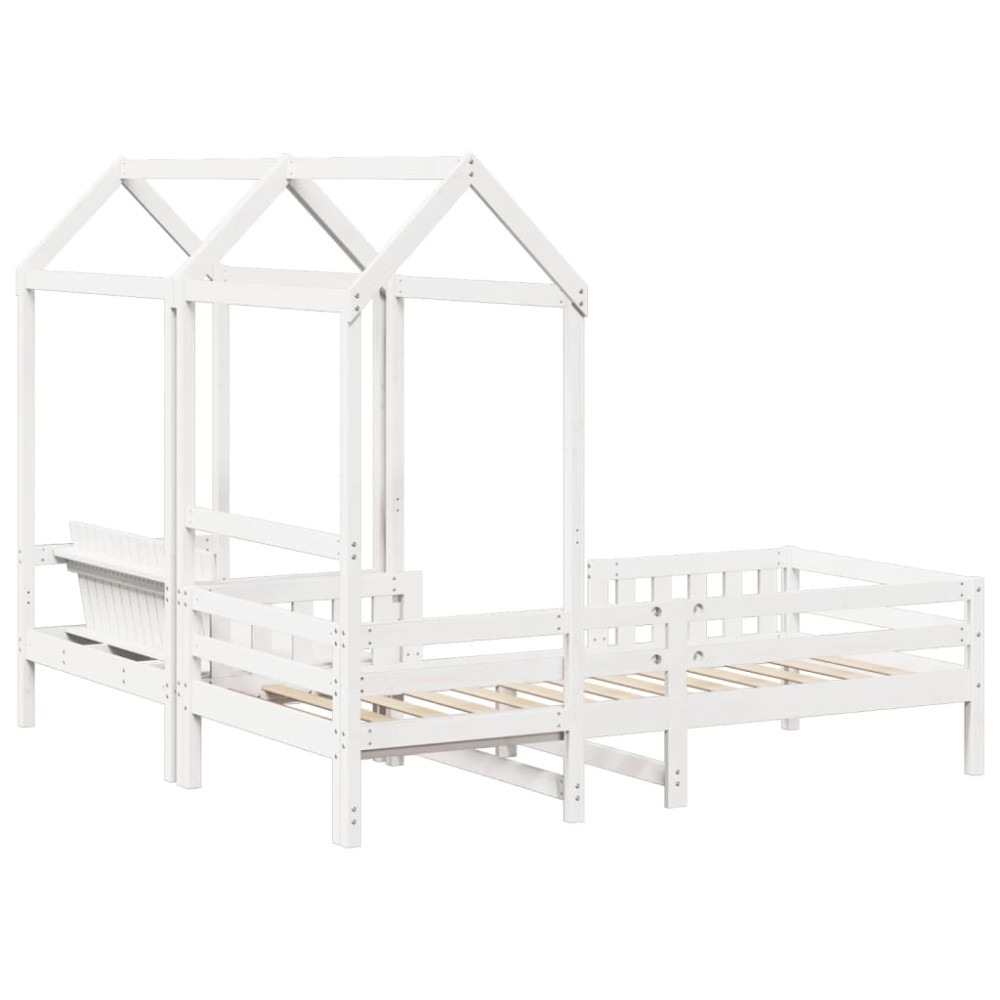 Produktbild för Sängram med bänk och tak vit 75x190 cm massiv furu