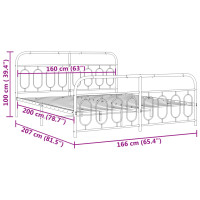 Produktbild för Sängram utan madrass med fotgavel metall svart 160x200 cm