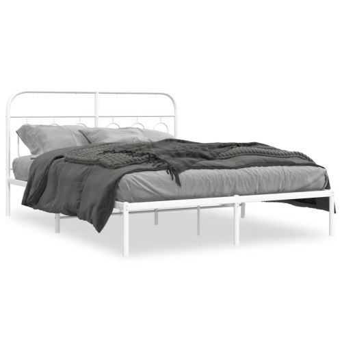 vidaXL Sängram med huvudgavel metall vit 140x200 cm