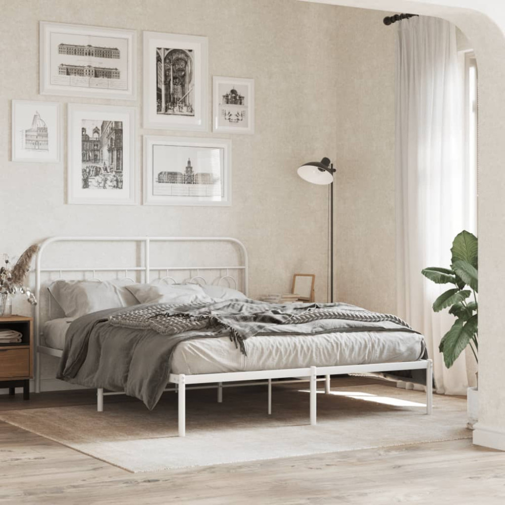 Produktbild för Sängram med huvudgavel metall vit 140x200 cm