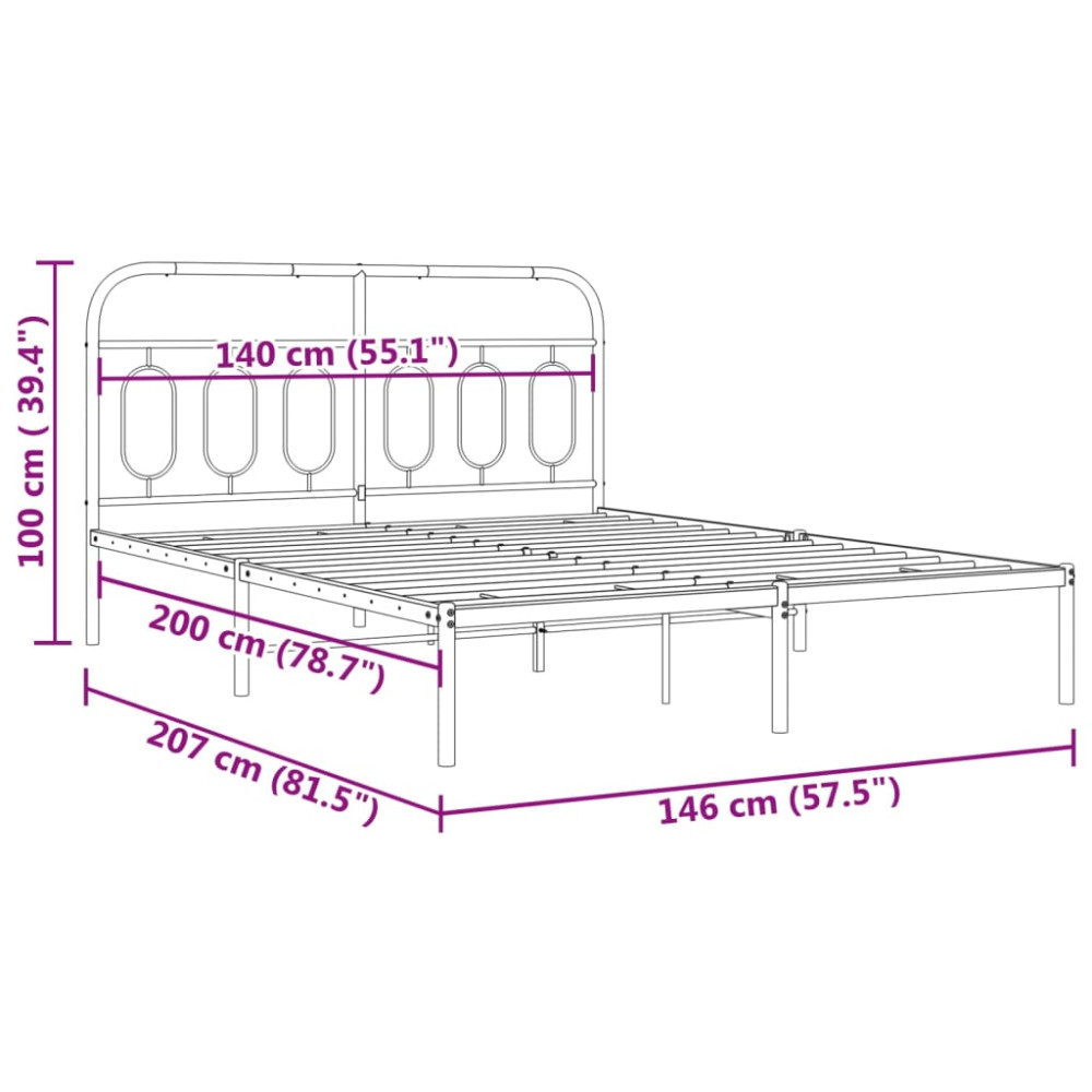 Produktbild för Sängram med huvudgavel metall vit 140x200 cm