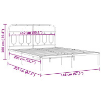 Produktbild för Sängram med huvudgavel metall vit 140x200 cm