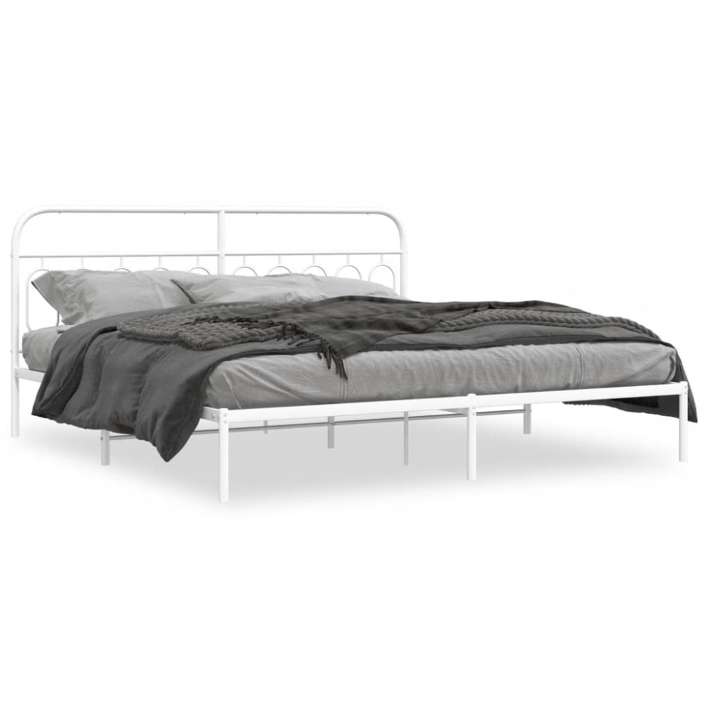 Produktbild för Sängram med huvudgavel metall vit 200x200 cm