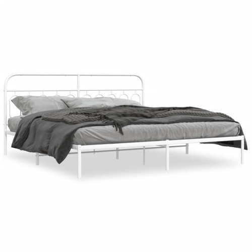 vidaXL Sängram med huvudgavel metall vit 200x200 cm