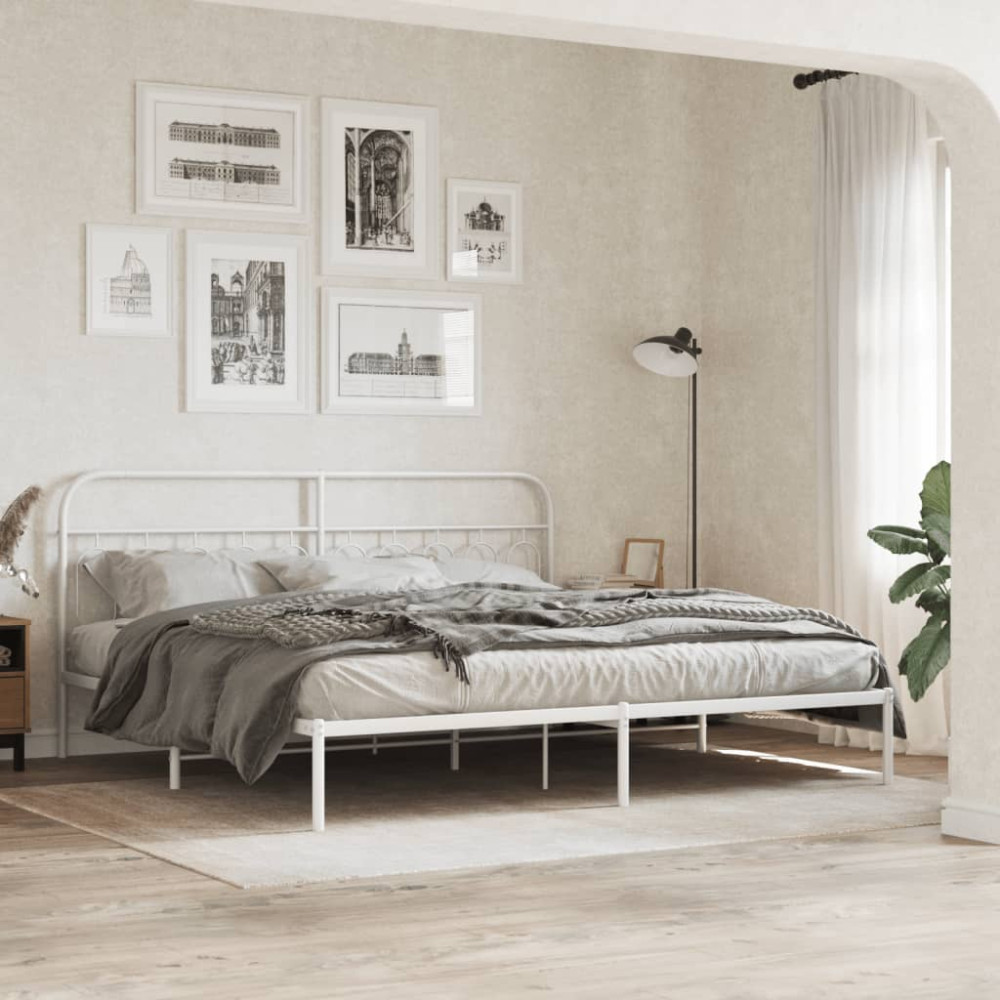 Produktbild för Sängram med huvudgavel metall vit 200x200 cm