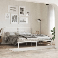 Produktbild för Sängram med huvudgavel metall vit 200x200 cm