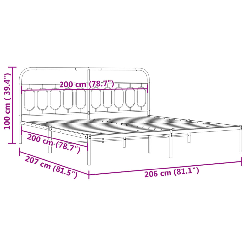 Produktbild för Sängram med huvudgavel metall vit 200x200 cm