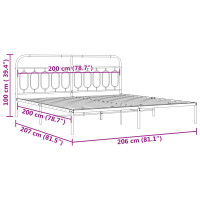 Produktbild för Sängram med huvudgavel metall vit 200x200 cm