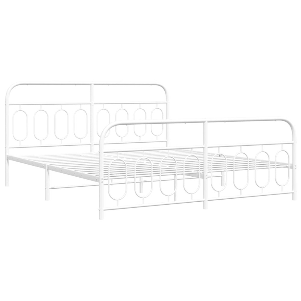 Produktbild för Sängram med huvudgavel och fotgavel vit metall 193x203 cm