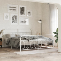 Produktbild för Sängram med huvudgavel och fotgavel vit metall 193x203 cm