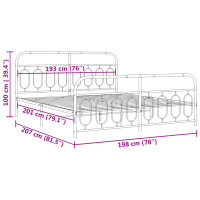 Produktbild för Sängram med huvudgavel och fotgavel vit metall 193x203 cm