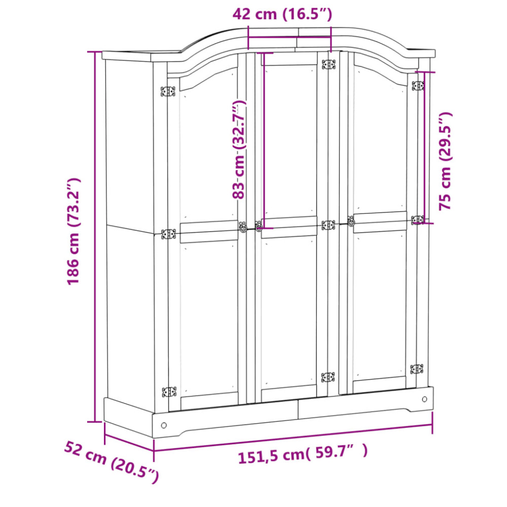 Produktbild för Garderob Corona vit 151,5x52x186 cm massiv furu