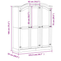 Produktbild för Garderob Corona vit 151,5x52x186 cm massiv furu
