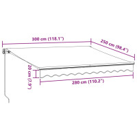 Produktbild för Markis manuellt infällbar med LEDs antracit och vit 300x250cm