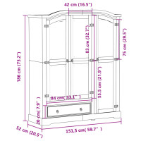 Produktbild för Garderob Corona vit 151,5x52x186 cm massiv furu