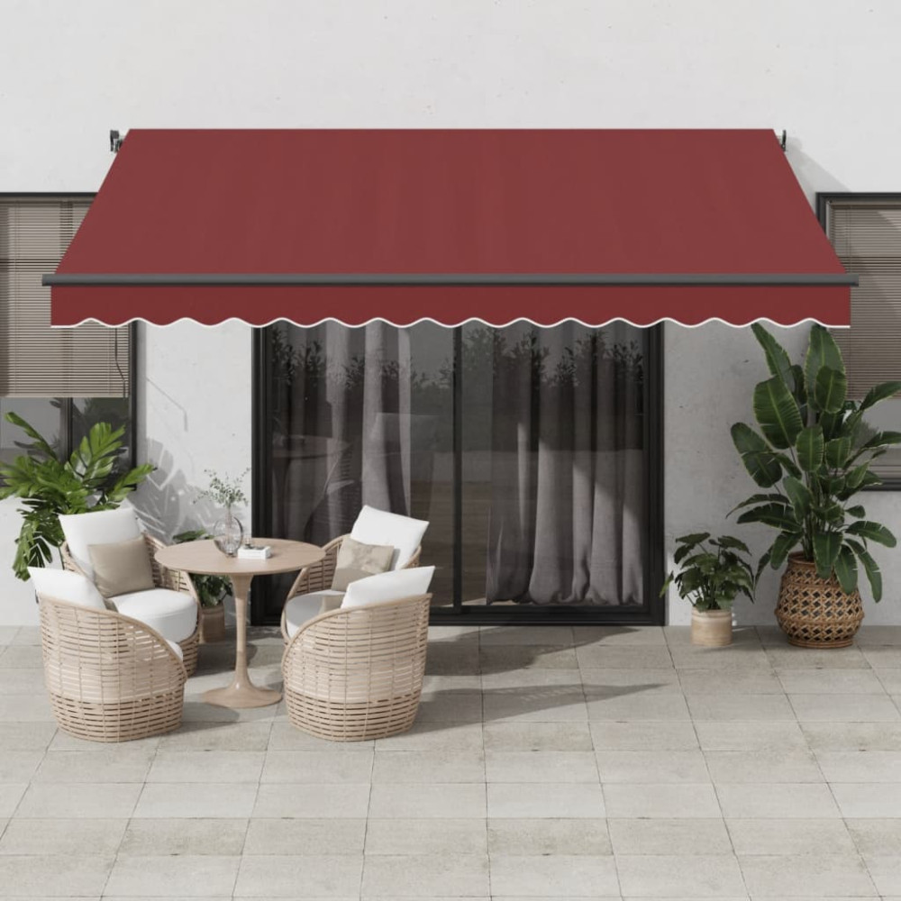 Produktbild för Markis manuellt infällbar med LEDs vinröd 400x350 cm