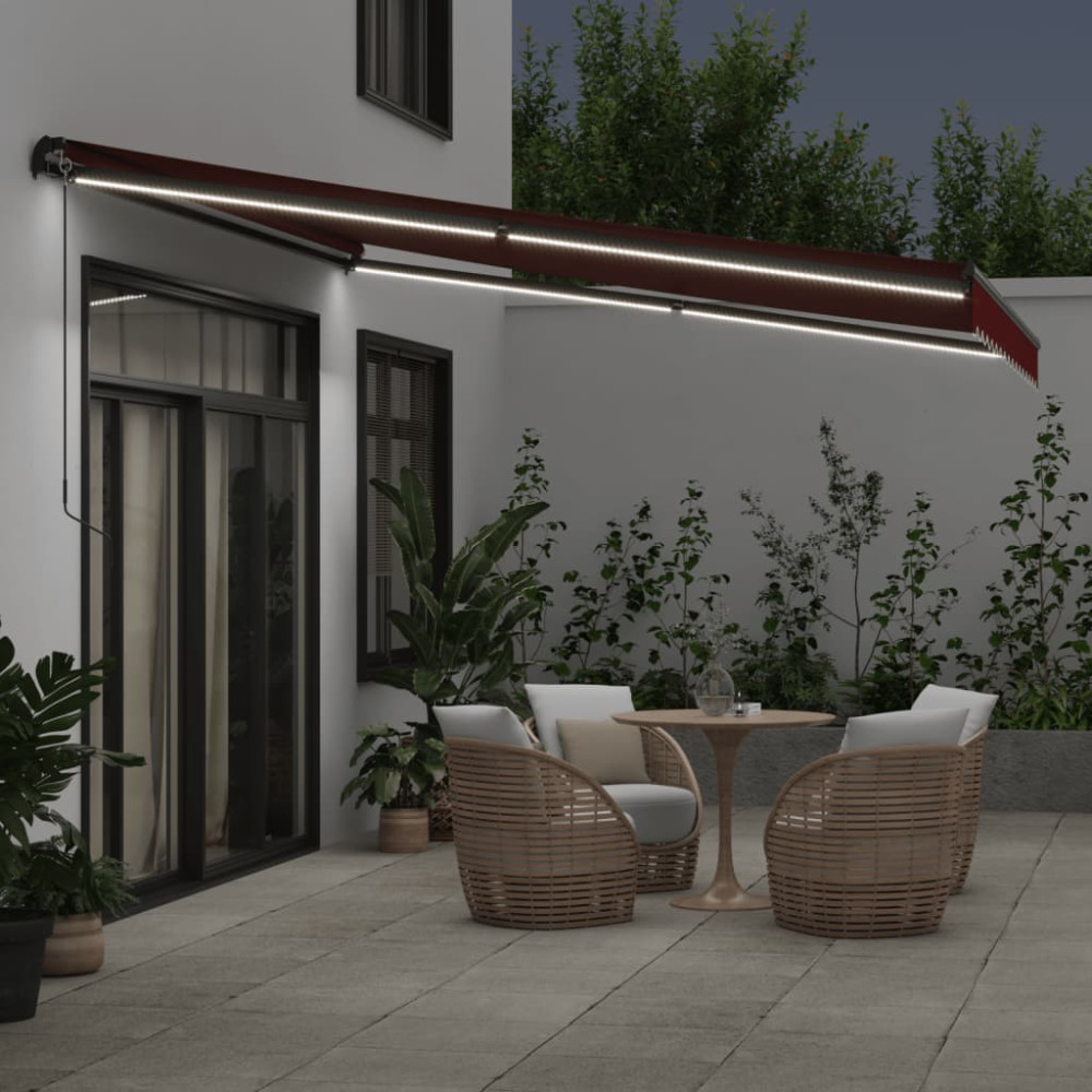 Produktbild för Markis manuellt infällbar med LEDs vinröd 400x350 cm