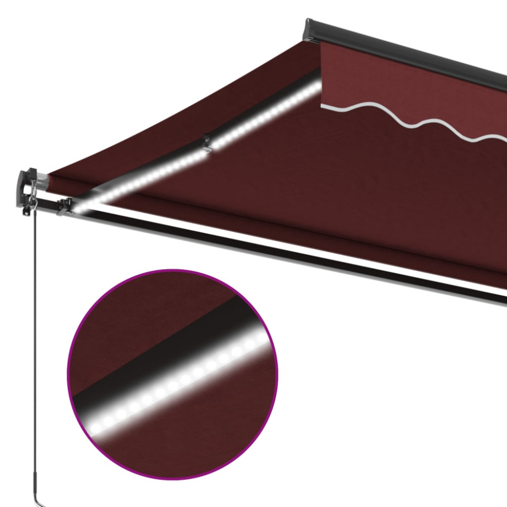 Produktbild för Markis manuellt infällbar med LEDs vinröd 400x350 cm