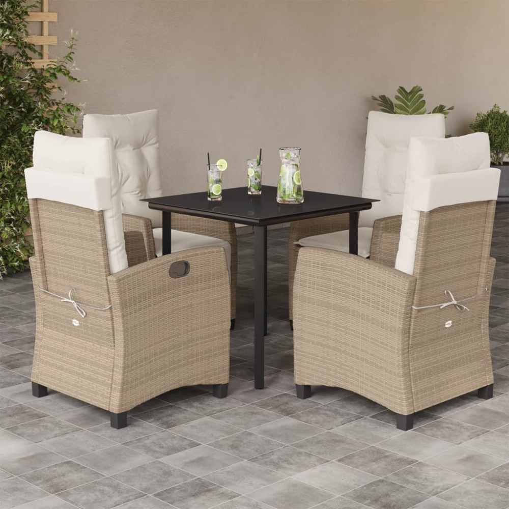 Produktbild för Matgrupp för trädgården med dynor 5 delar beige konstrotting
