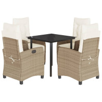 Produktbild för Matgrupp för trädgården med dynor 5 delar beige konstrotting