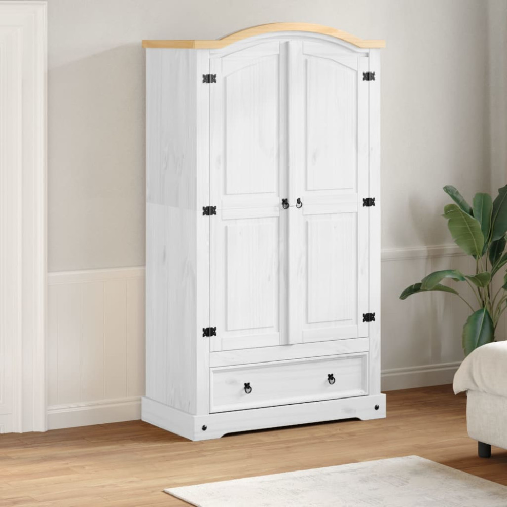 Produktbild för Garderob Corona vit 102x52x186 cm massiv furu