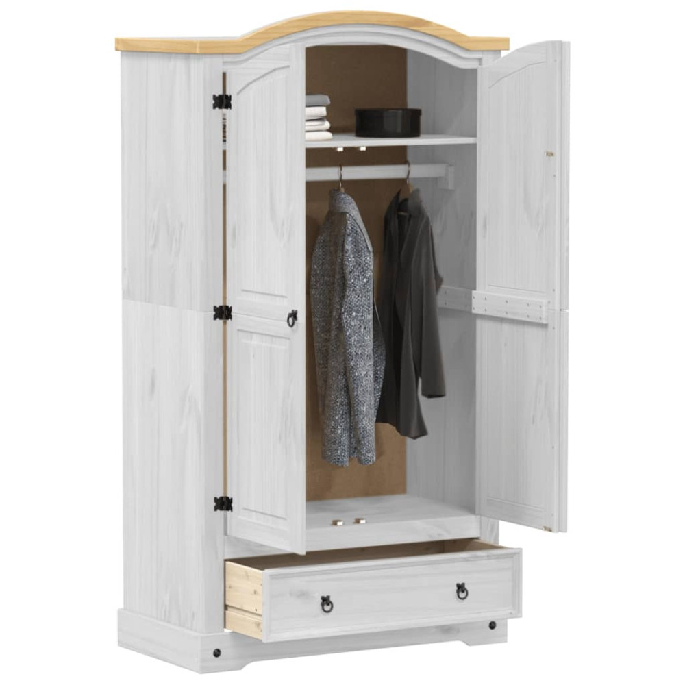 Produktbild för Garderob Corona vit 102x52x186 cm massiv furu
