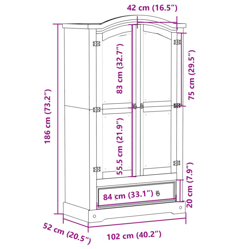 Produktbild för Garderob Corona vit 102x52x186 cm massiv furu