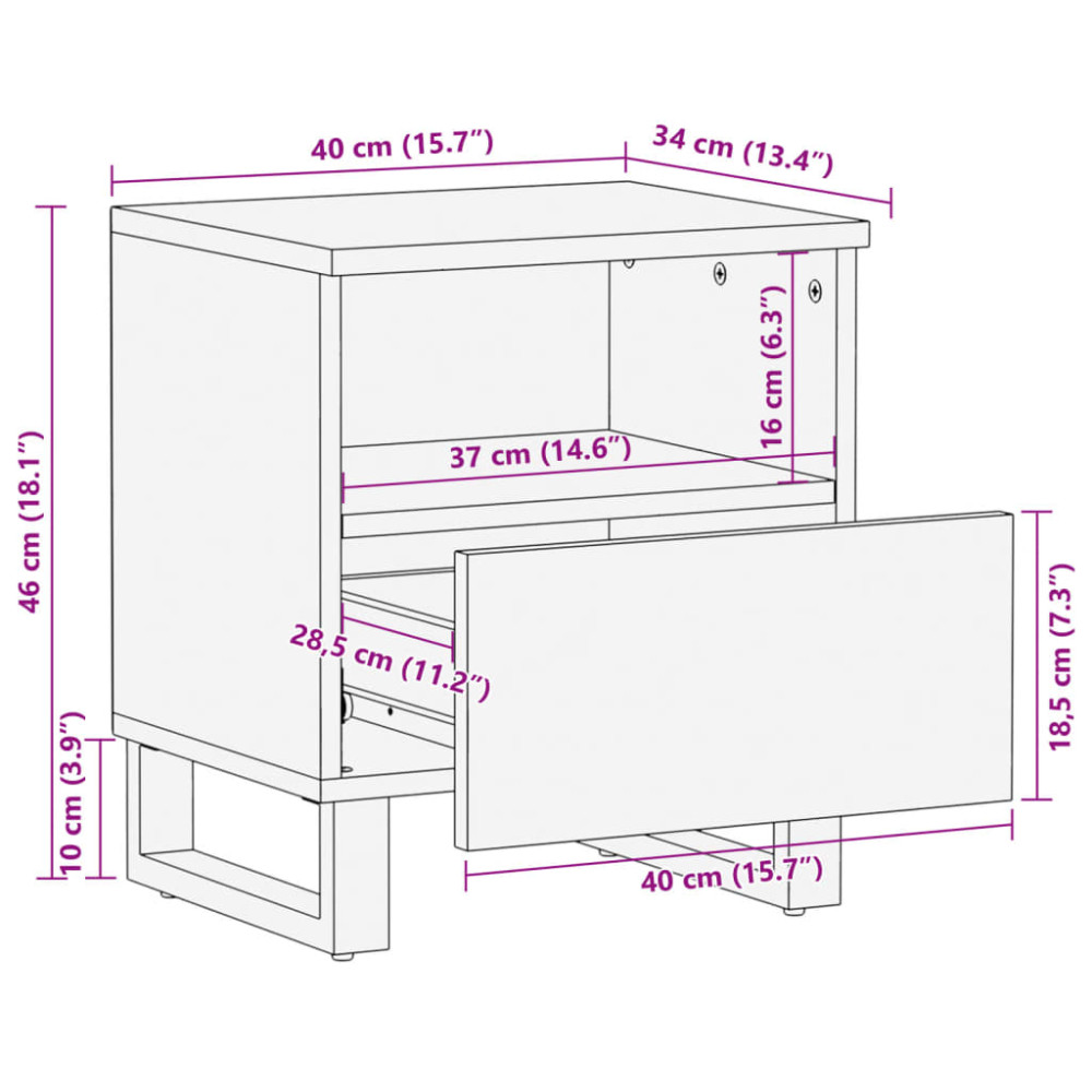 Produktbild för Nattduksbord 2 st 40x34x46 cm massivt mangoträ