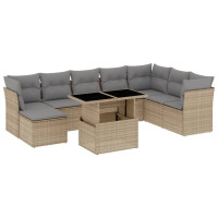 Produktbild för Soffgrupp för trädgården med dynor 9 delar beige konstrotting