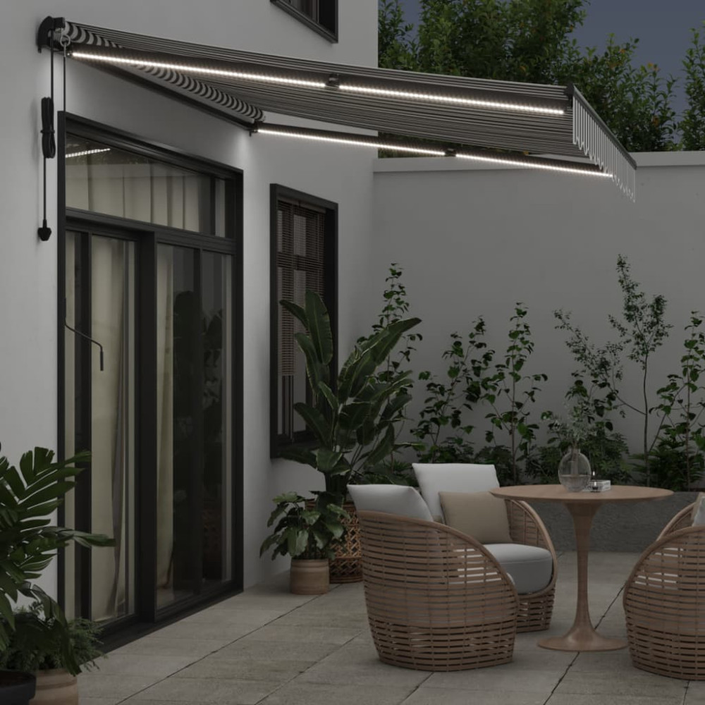 Produktbild för Markis automatiskt infällbar med LEDs antracit&vit 300x250 cm