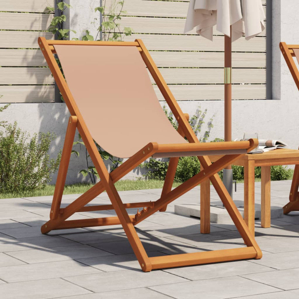 Produktbild för Hopfällbar strandstol taupe massivt eukalyptusträ och tyg