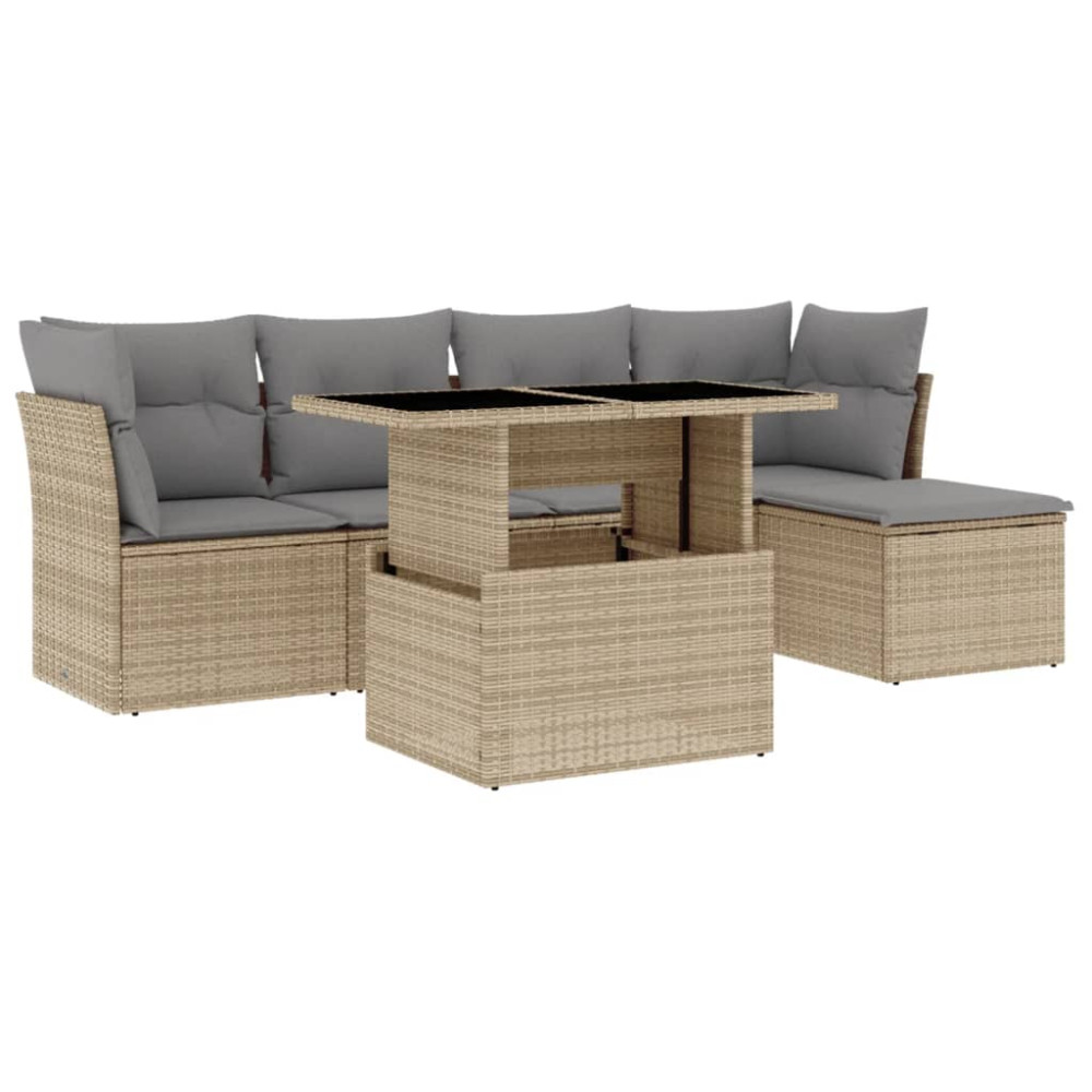 Produktbild för Soffgrupp för trädgården med dynor 6 delar beige konstrotting