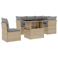 Produktbild för Soffgrupp för trädgården med dynor 6 delar beige konstrotting