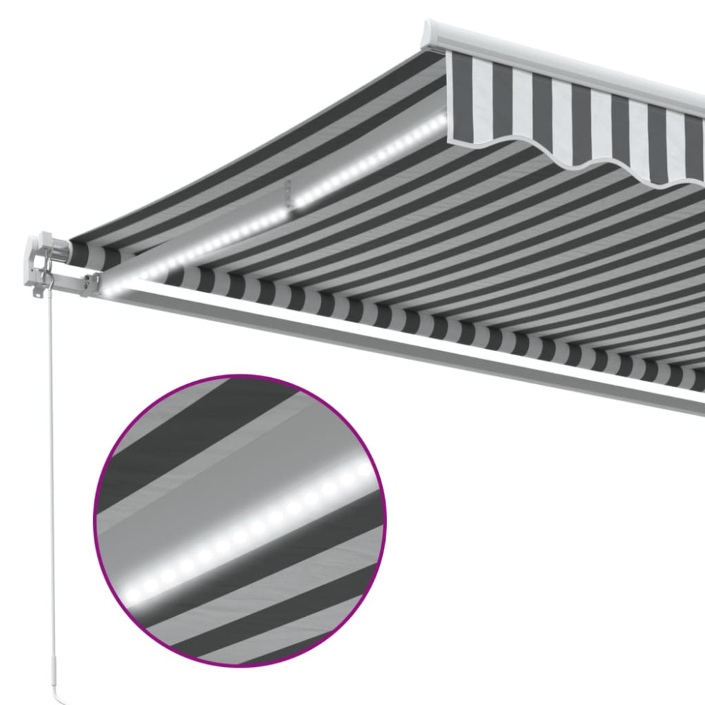 Produktbild för Markis manuellt infällbar med LEDs antracit och vit 350x250 cm