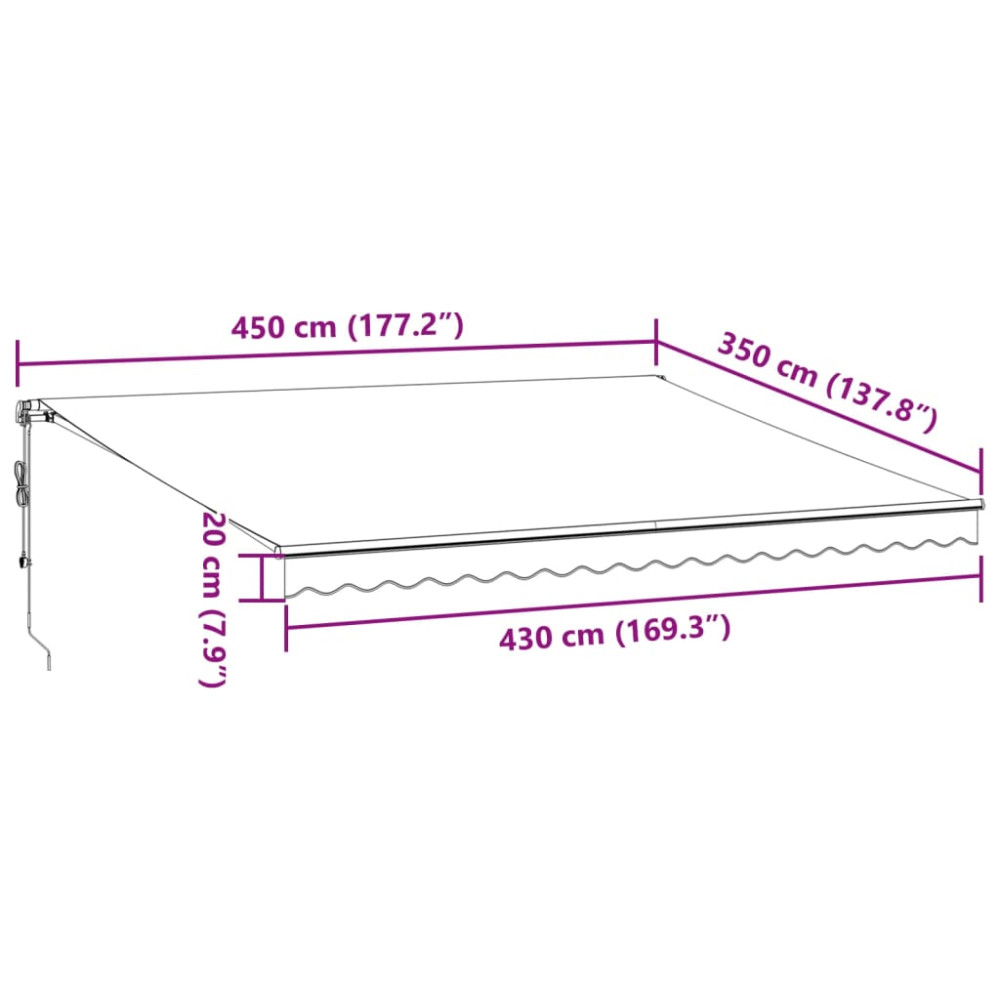 Produktbild för Markis manuellt infällbar antracit&vit 450x350 cm